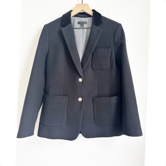 NWOT Ann Taylor The Greenwich Blazer in Basketweave & Velvet Black 10 - Picture 3 of 7